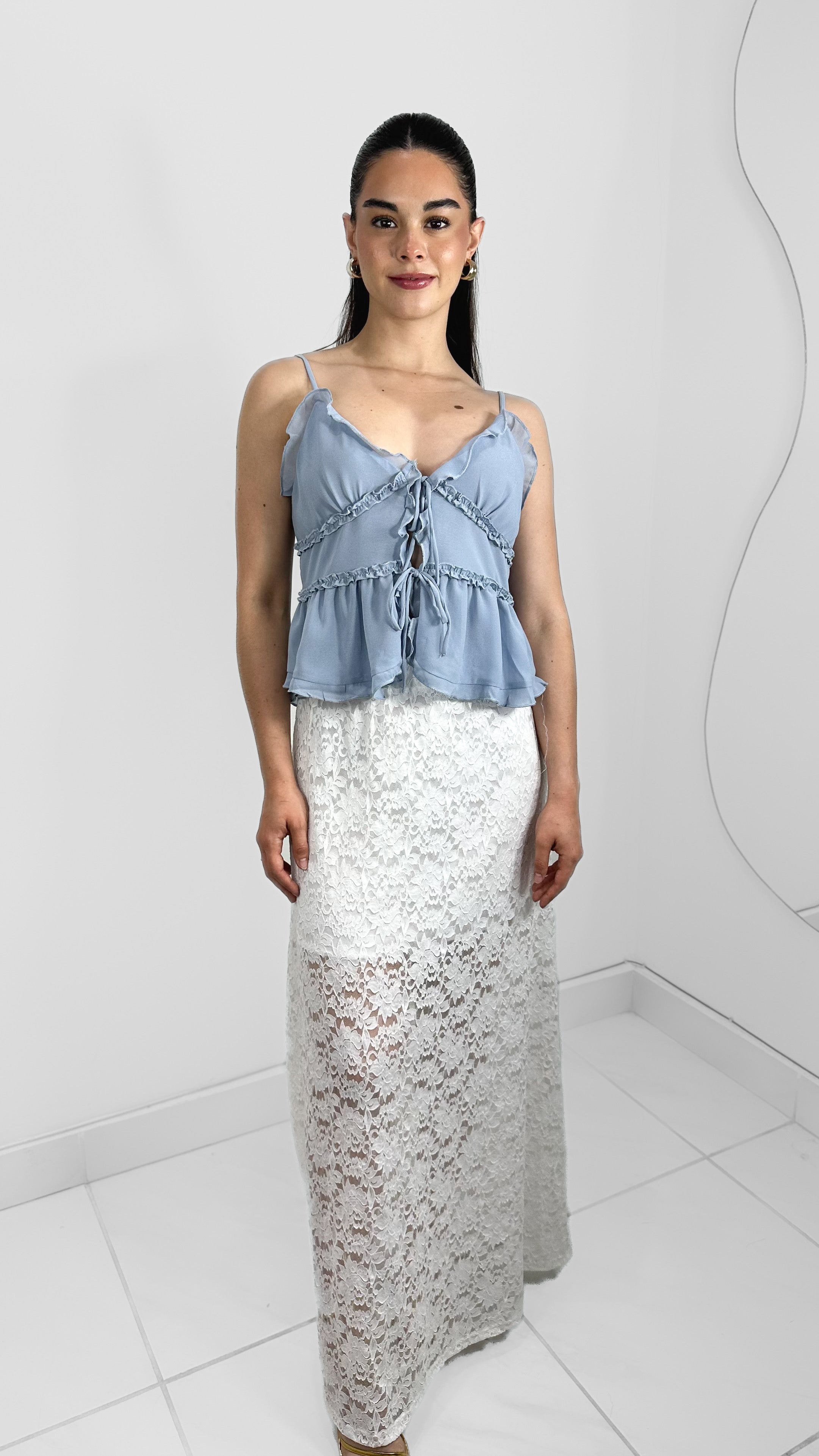 BLUSA VOLANTES DE TIRANTES BABY BLUE