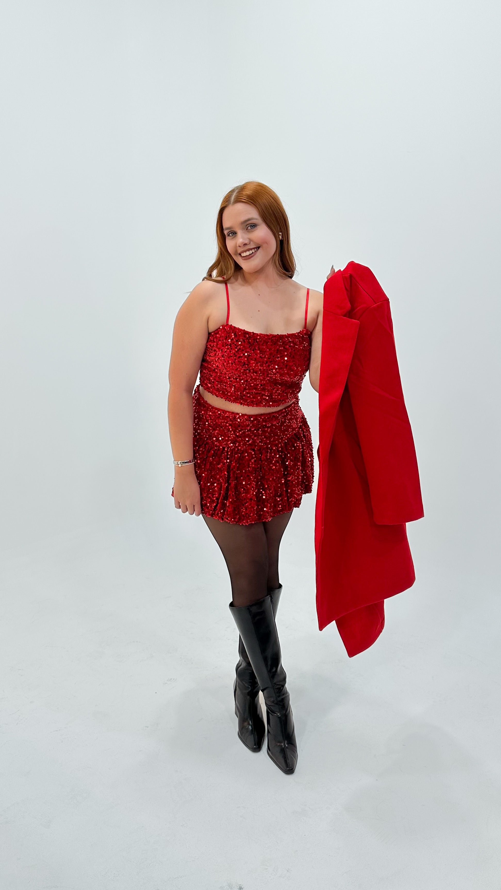 CONJUNTO RED SEQUIN TOP & SKIRT