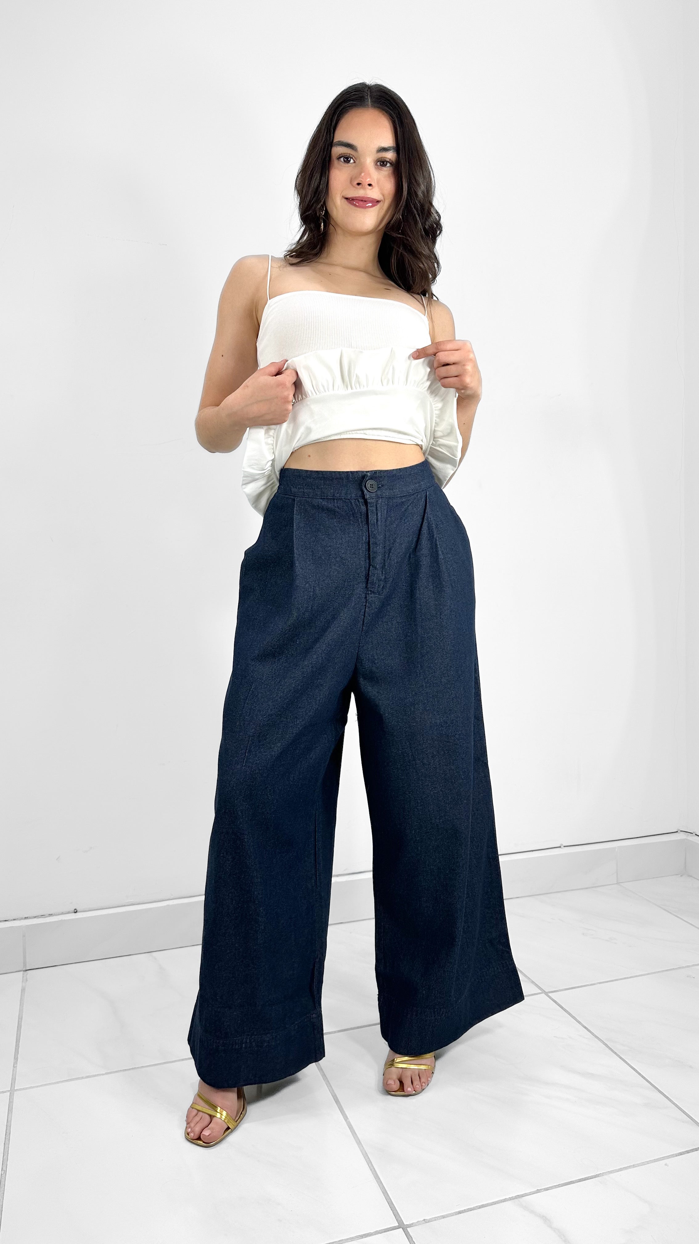 PANTALÓN TIRO ALTO WIDE LEG DARK DENIM (SET)