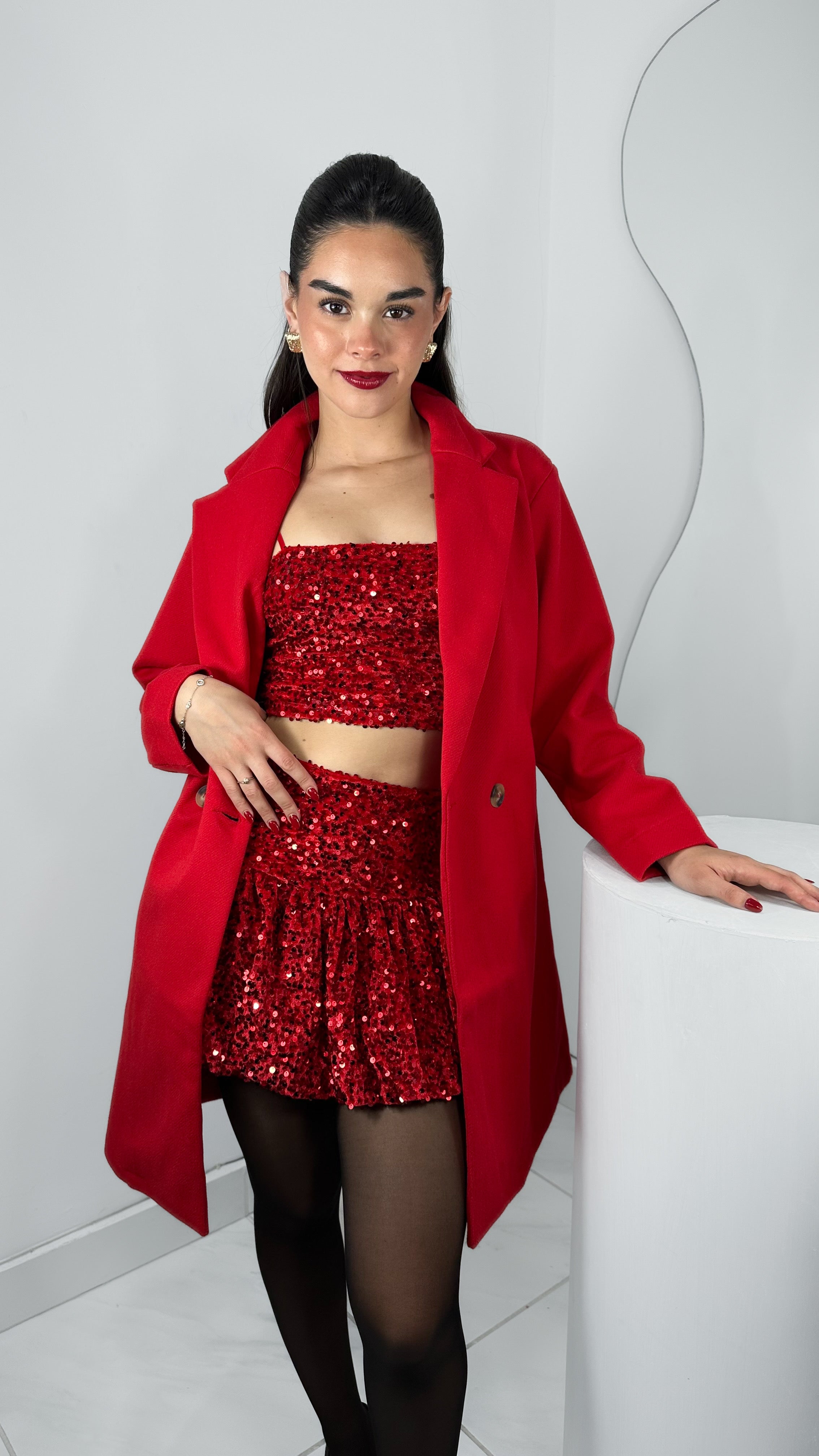CONJUNTO RED SEQUIN TOP & SKIRT