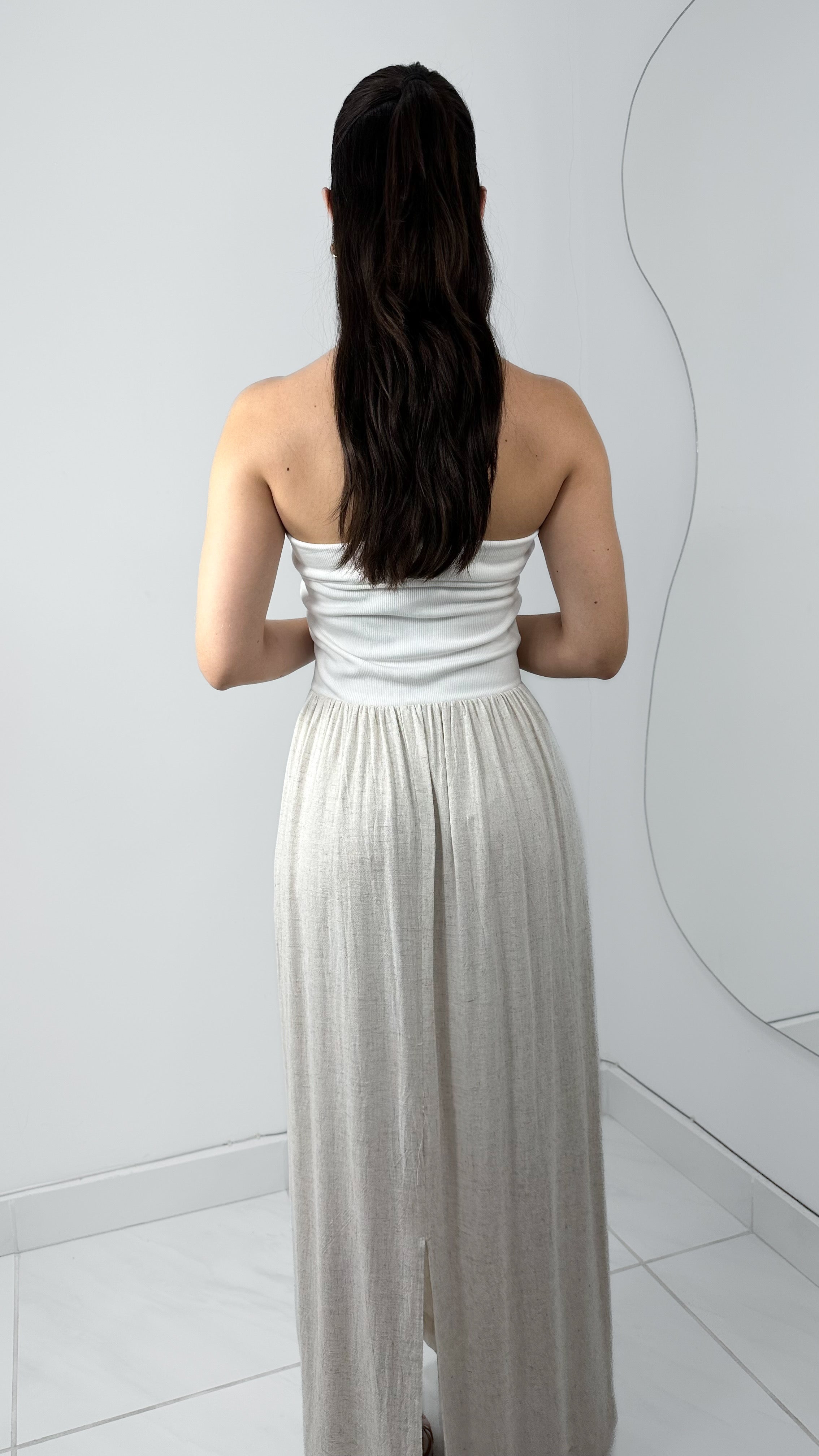 VESTIDO LARGO STRAPLESS IVORY & CREAM