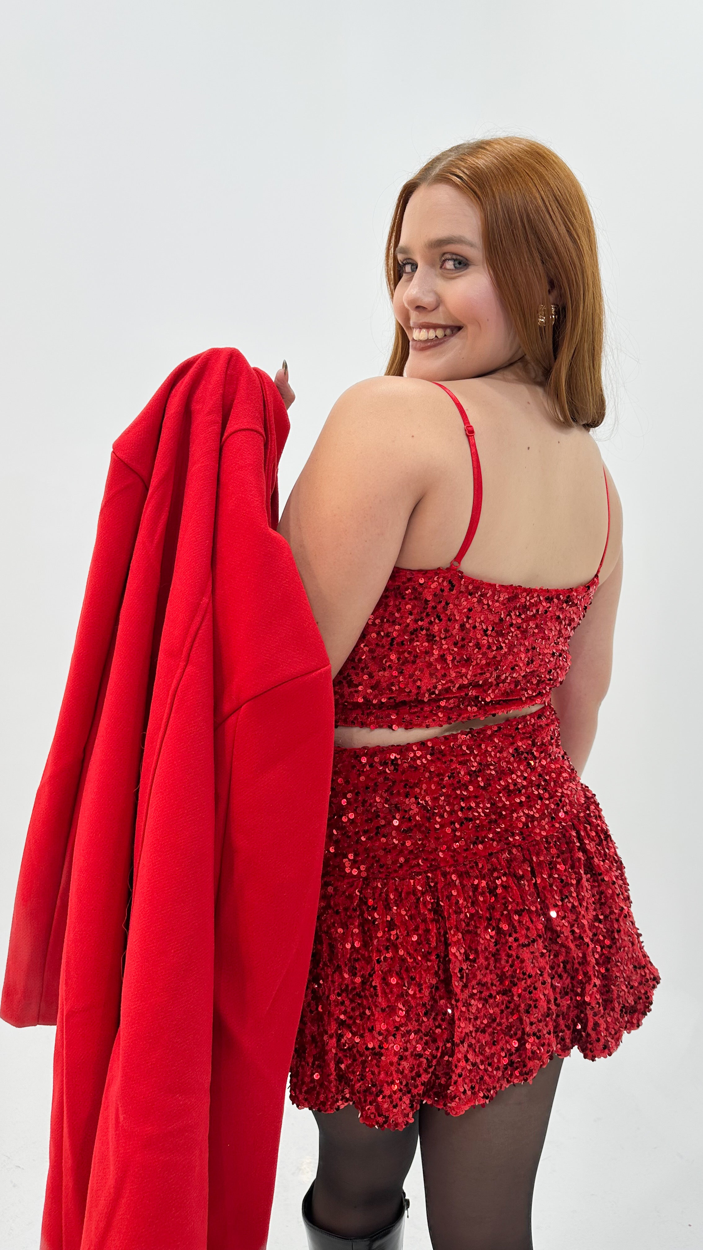 CONJUNTO RED SEQUIN TOP & SKIRT
