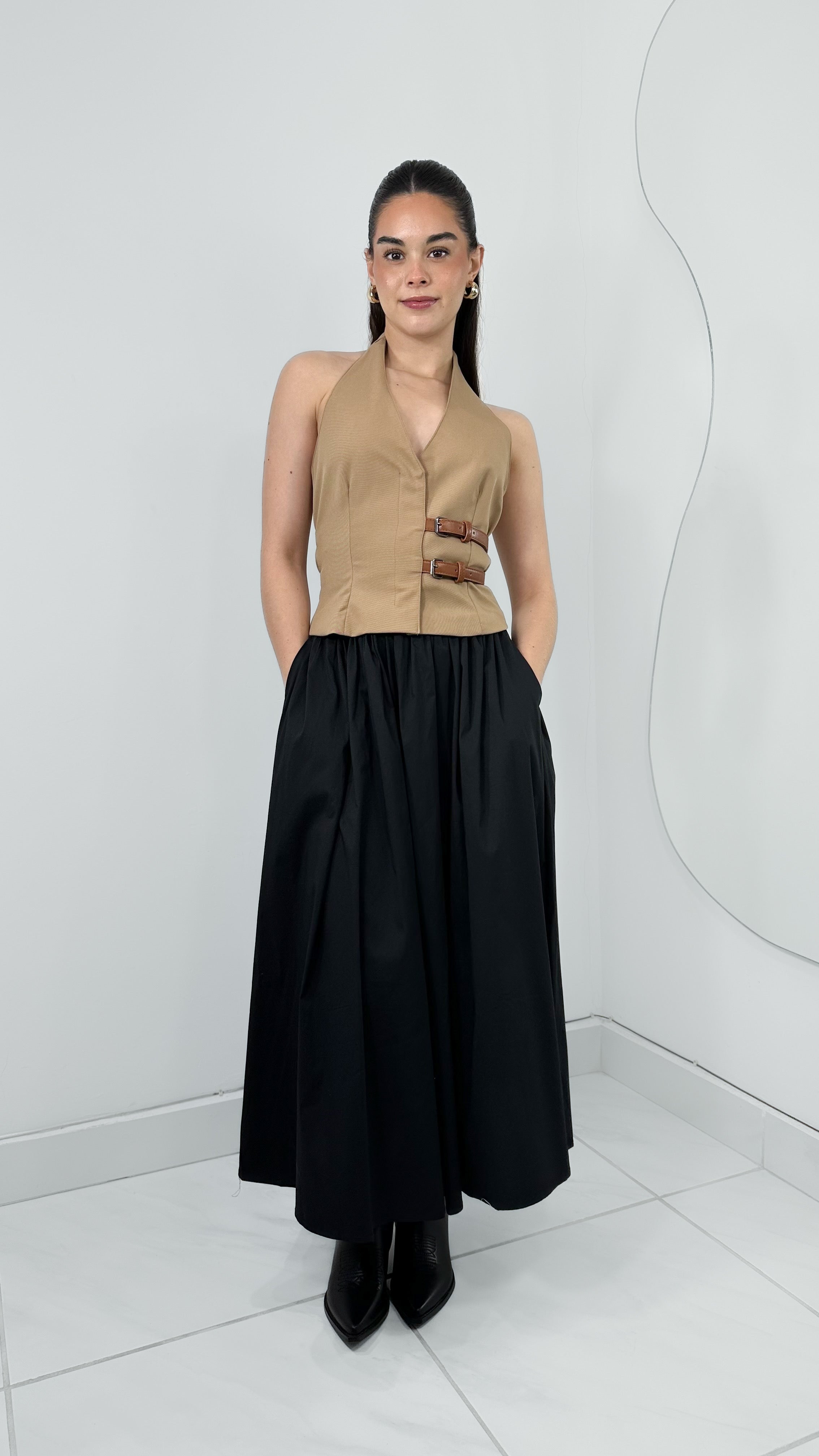 MAXI FALDA FRESH SUMMER LISA TIRO ALTO ALL BLACK