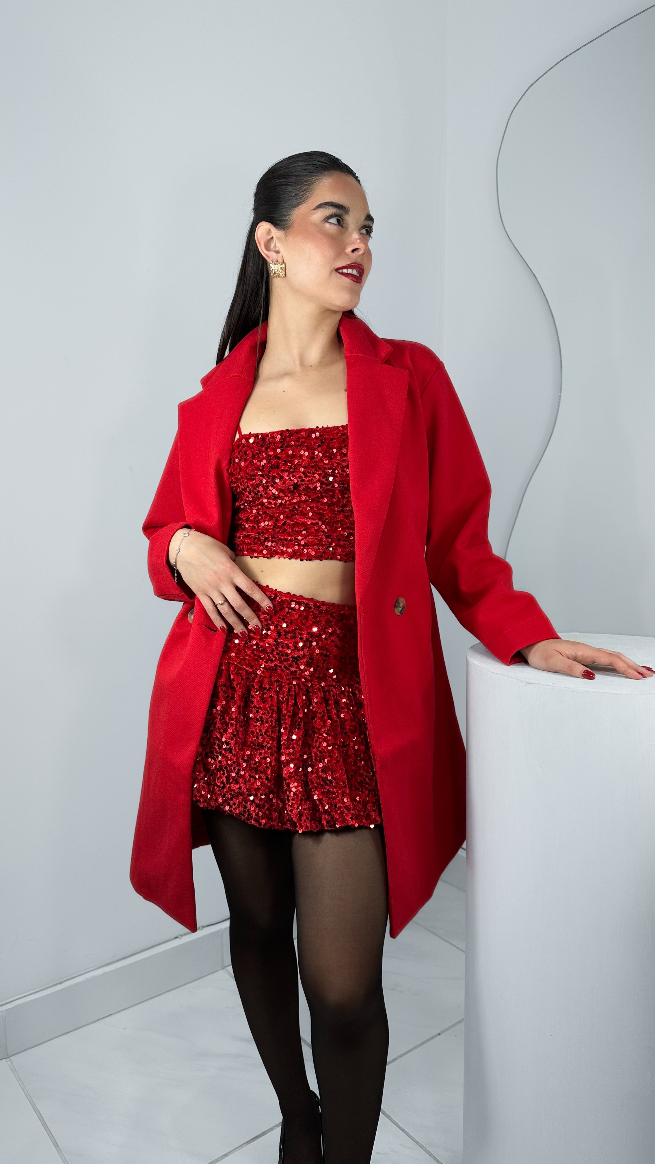 CONJUNTO RED SEQUIN TOP & SKIRT