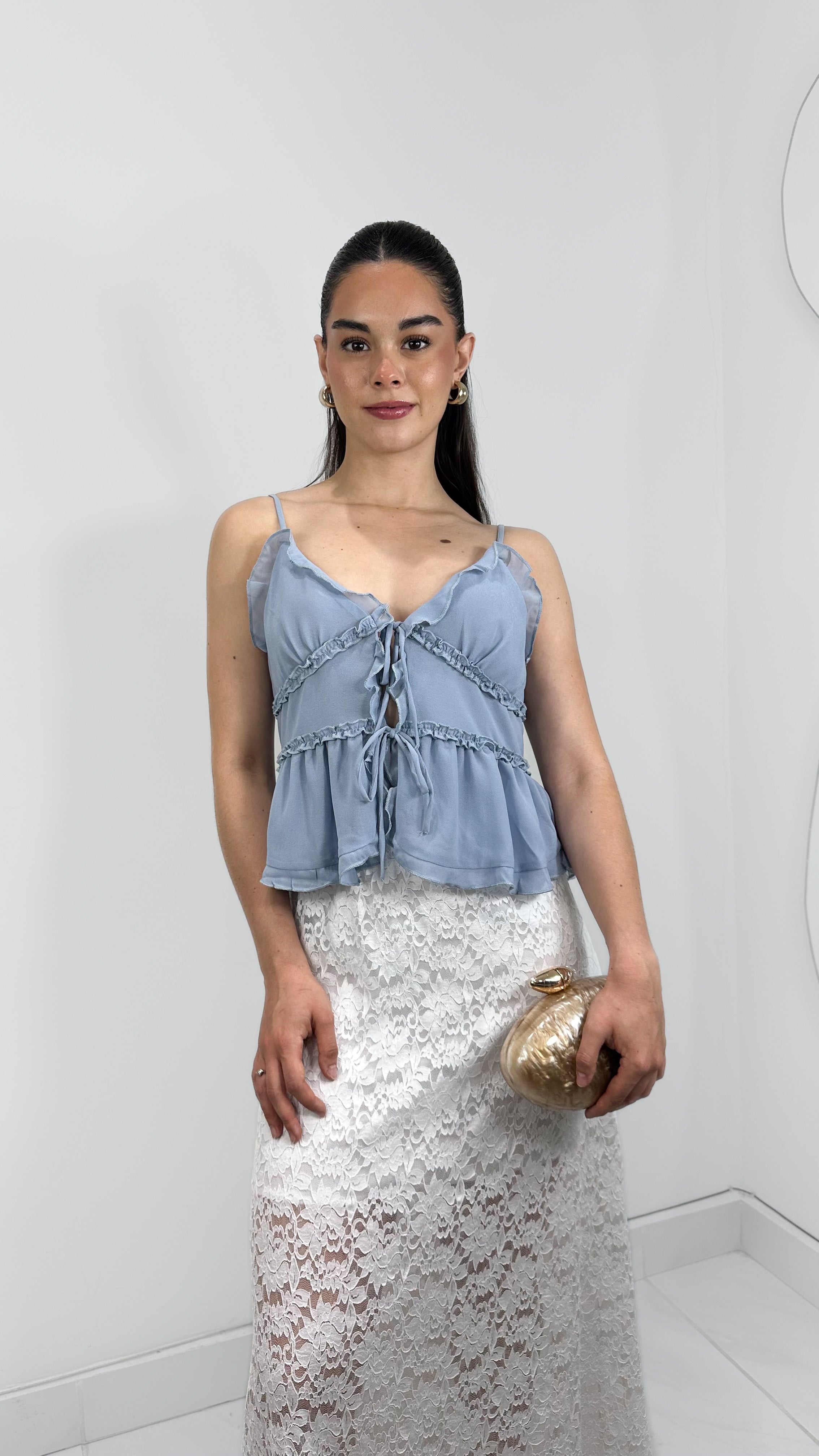 BLUSA VOLANTES DE TIRANTES BABY BLUE