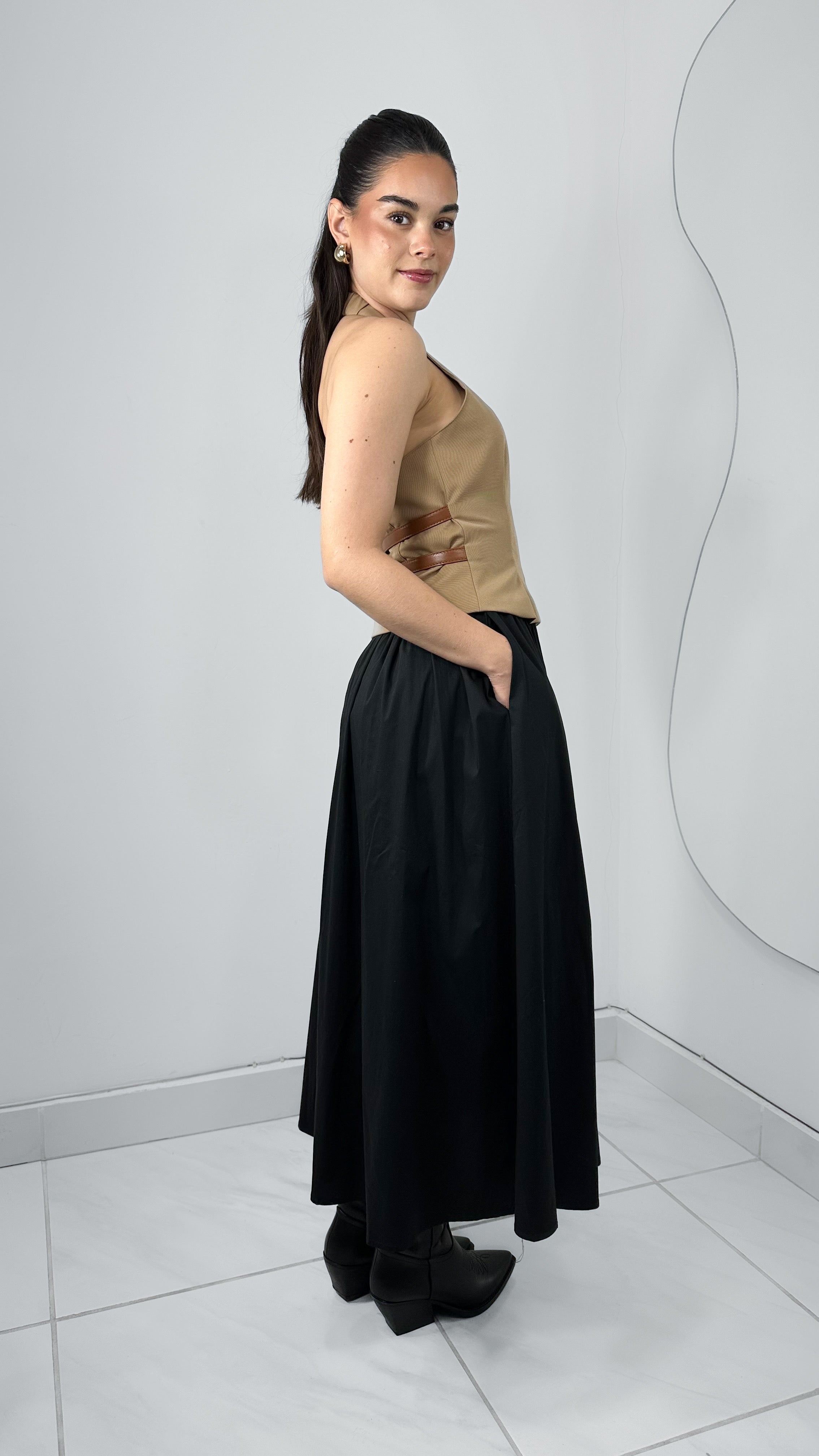 MAXI FALDA FRESH SUMMER LISA TIRO ALTO ALL BLACK