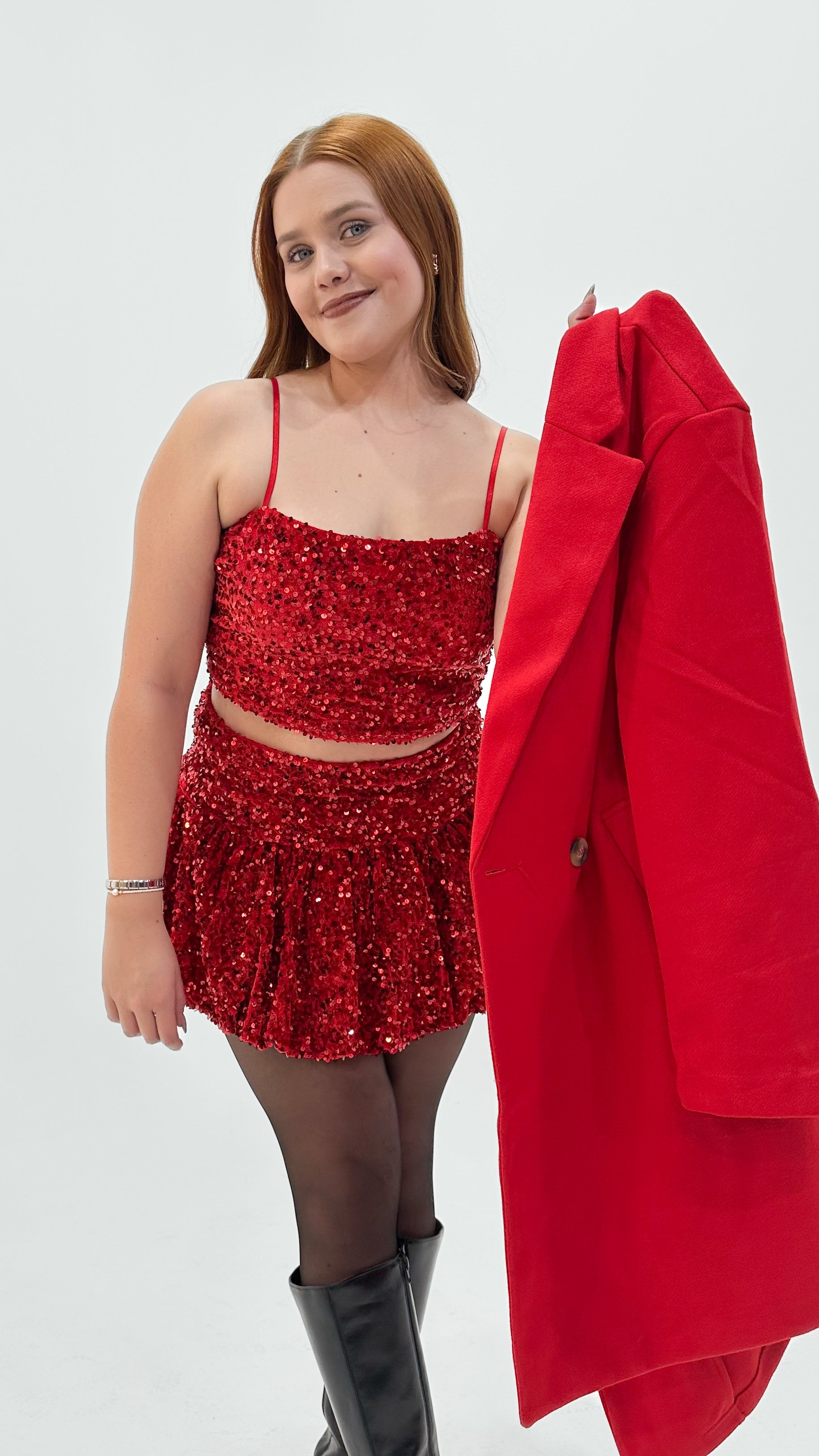 CONJUNTO RED SEQUIN TOP & SKIRT