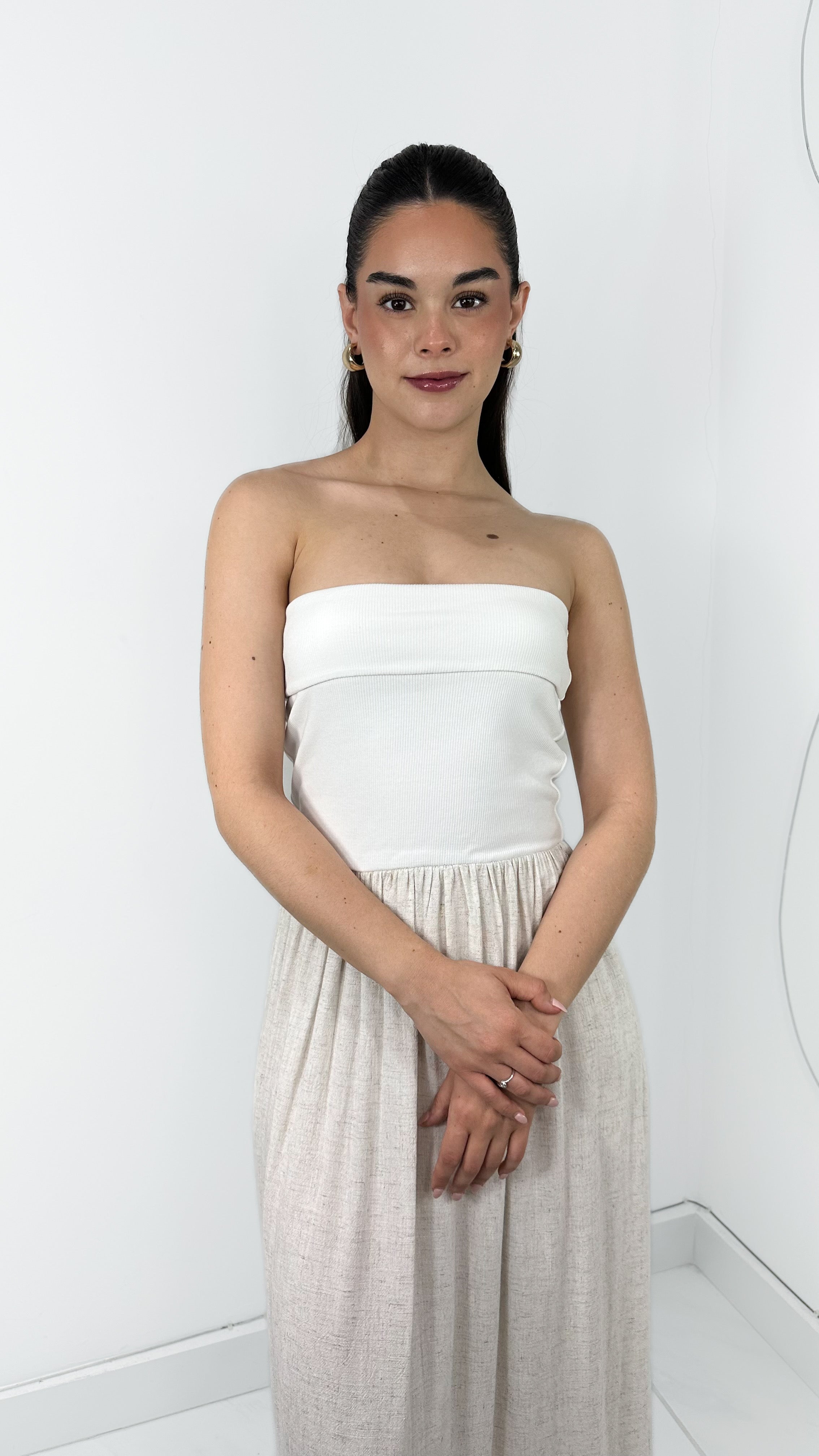 VESTIDO LARGO STRAPLESS IVORY & CREAM