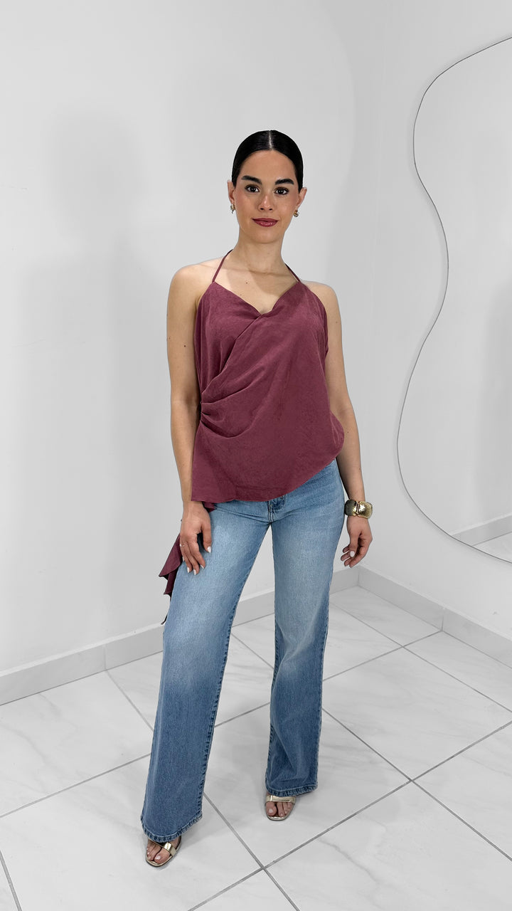BLUSA HALTER ASIMETRICA PLUM