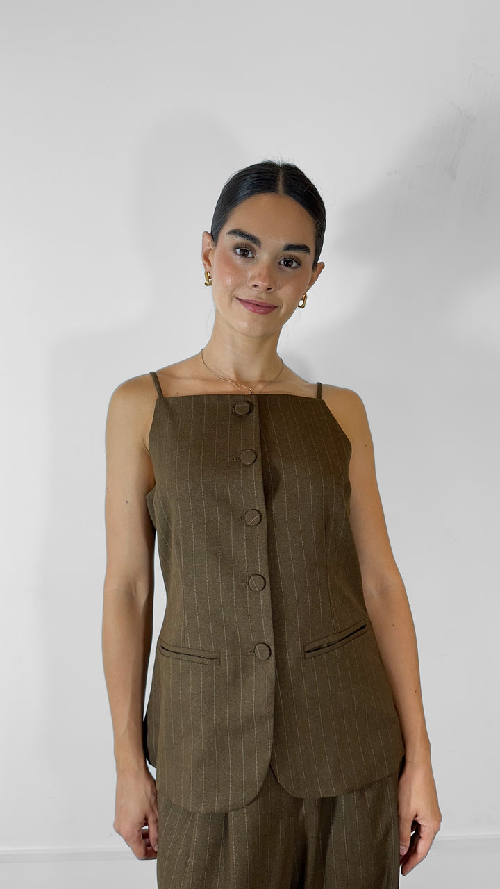 BLUSA CAPRI CAFÉ DE RAYAS (SET)