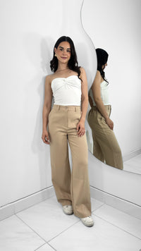 PANTALÓN TIRO ALTO WIDE LEG KHAKI ELÁSTICO CINTURA