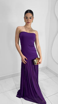 VESTIDO STRAPLESS FORMAL LARGO CON TUL ORQUÍDEA