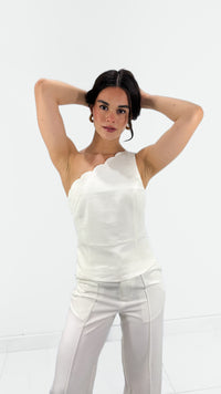 BLUSA UN HOMBRO TEXTURA BLANCA