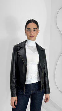 CHAMARRA DE PIEL GENUINA NEGRA