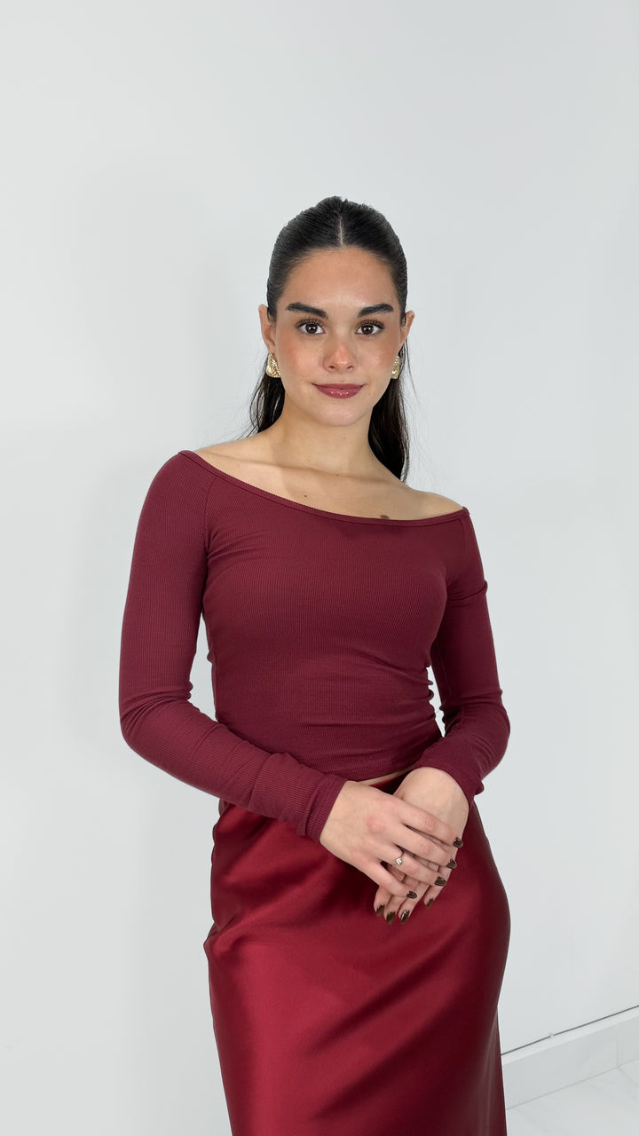 BLUSA TOP OFF SHOULDER BURGUNDY