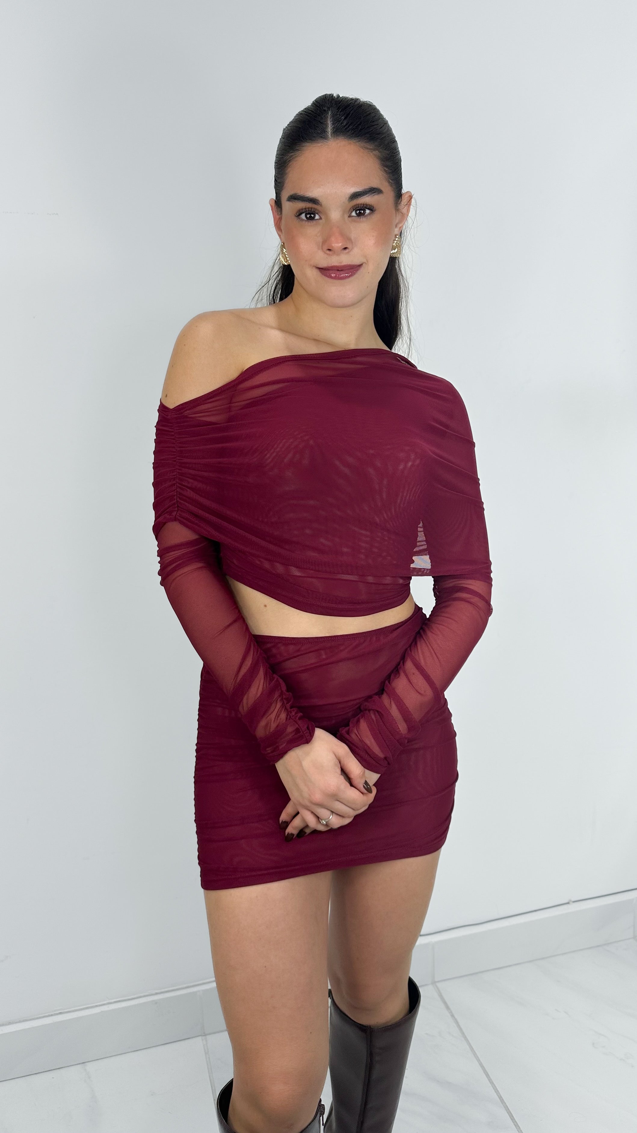 FALDA CORTA MESH DELGADO BURGUNDY