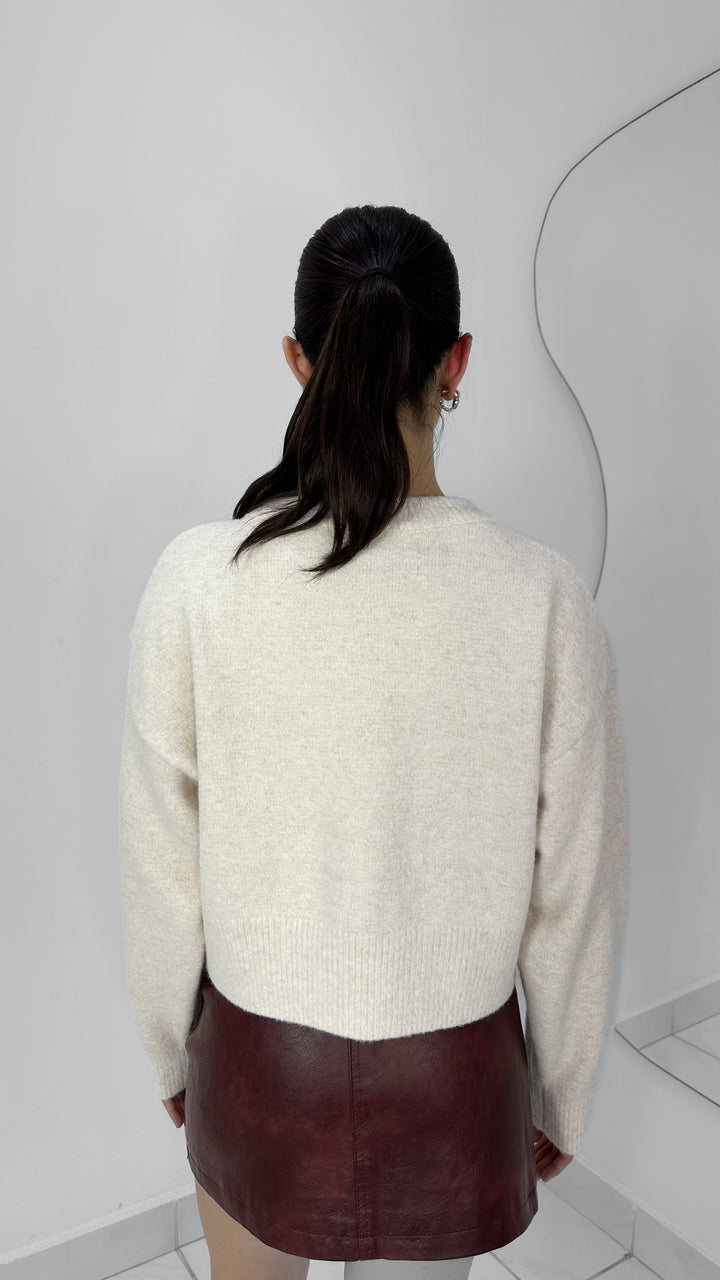 SUÉTER CORTO MANGA LARGA CREMA