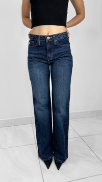 DENIM BLUE WASHED HIGH WAISTED JEANS