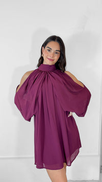 VESTIDO CORTO MANGA LARGA CHIFFON MAGENTA
