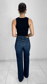 DENIM BLUE WASHED HIGH WAISTED JEANS