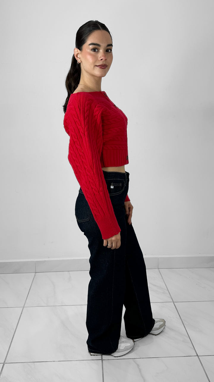 TOP SUÉTER OFF SHOULDER ROJO