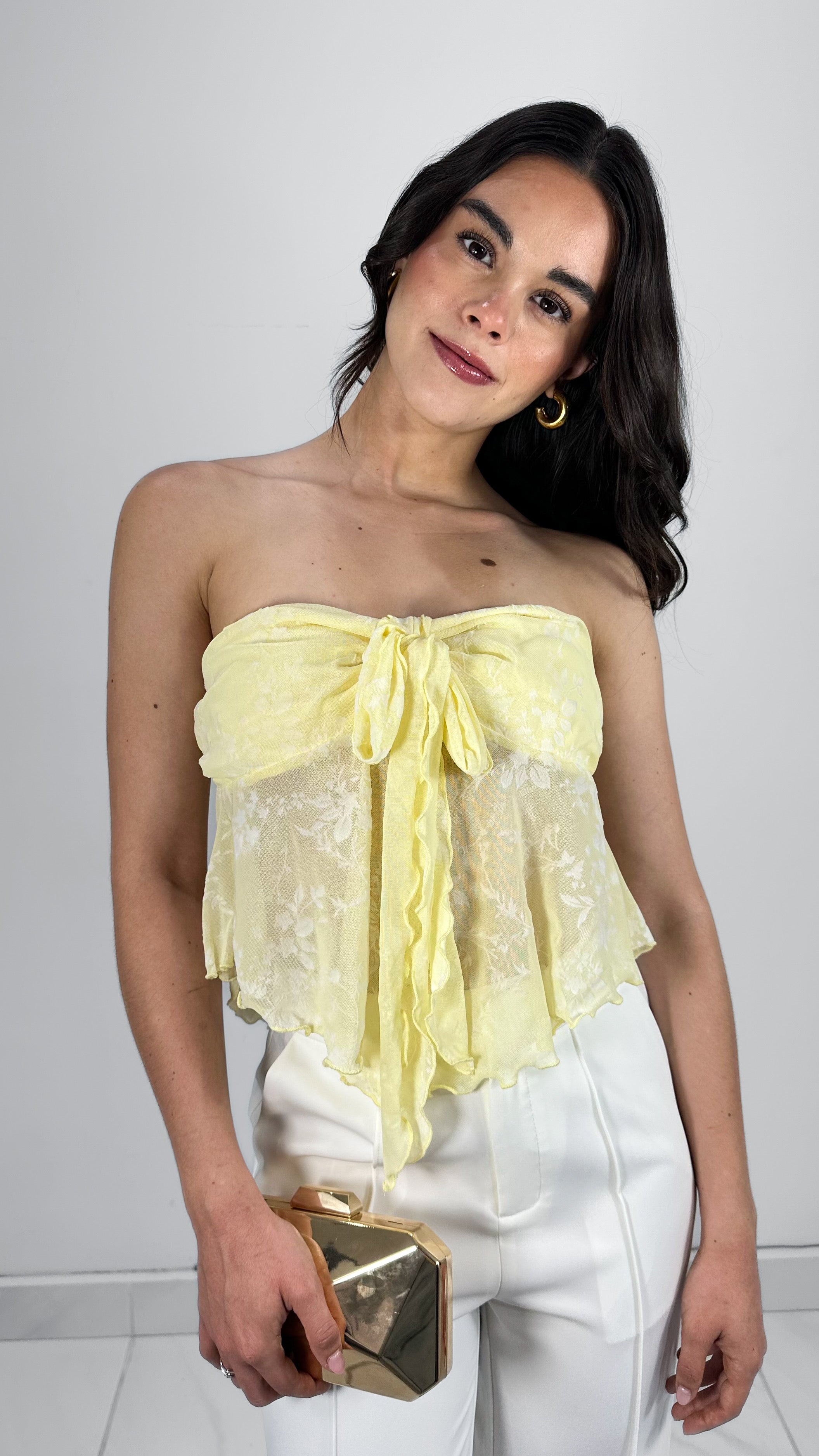 BLUSA STRAPLESS/HALTER MESH BABY YELLOW