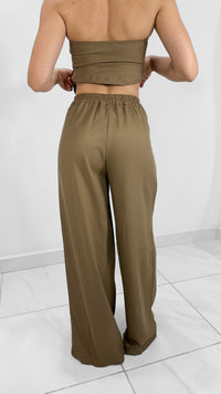 PANTALÓN FORMAL WIDE LEG CON PINZA MOCHA (SET)