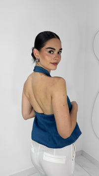 TOP HALTER SUEDE AZUL