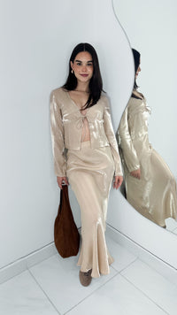 BLUSA EFECTO LAZO SATINADA CHAMPAGNE