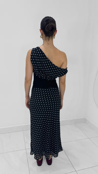 TOP ASIMÉTRICO DE LUNARES NEGRO