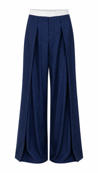 PANTALÓN FORMAL WIDE LEG NAVY DE RAYAS