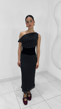 FALDA MIDI DE LUNARES NEGRA
