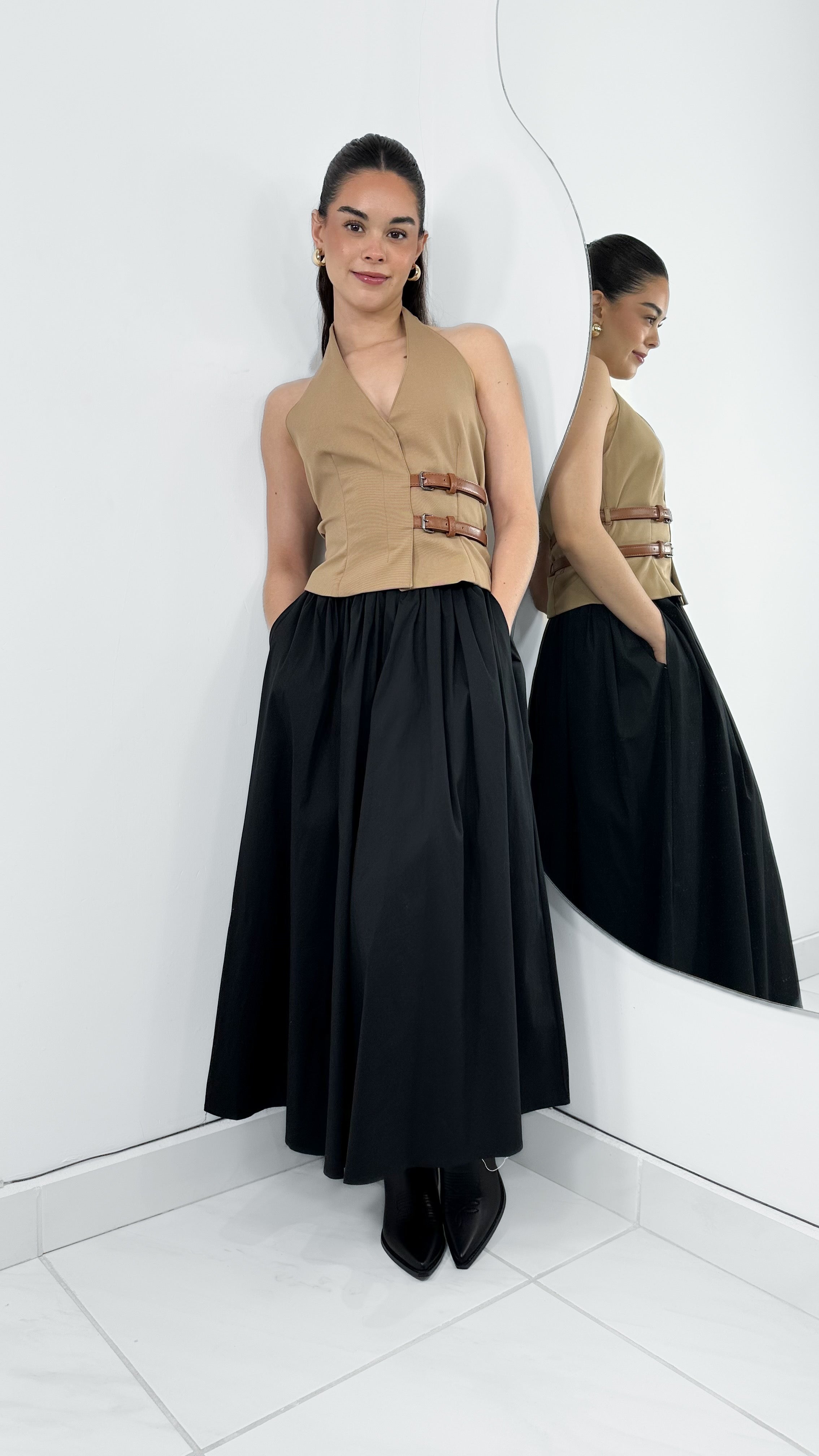 MAXI FALDA FRESH SUMMER LISA TIRO ALTO ALL BLACK