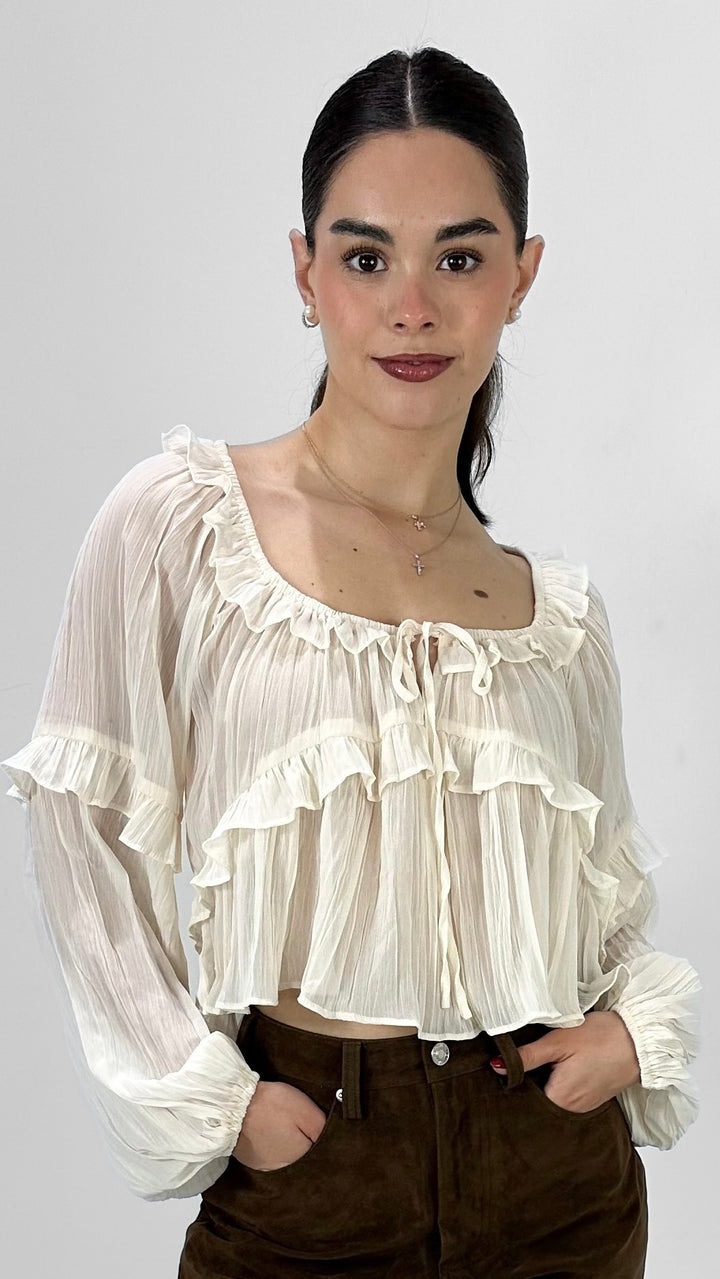 BLUSA BOHO CON OLANES BLANCA