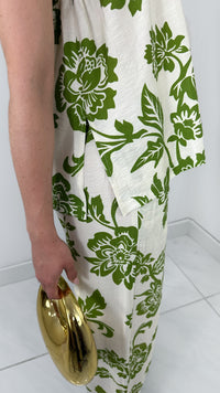 CONJUNTO WIDE LEG & BLUSA STRAPLESS FLOREADA VERDE