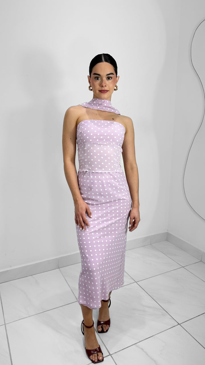 FALDA MIDI POLKA DOT PINK