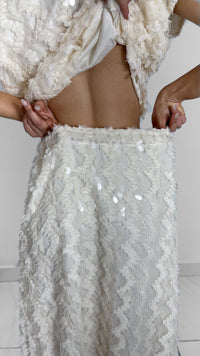 FALDA MAXI BLANCO MARFIL DETALLE LENTEJUELA