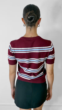 T-SHIRT STRIPPED KNITTED VINO CON BLANCO
