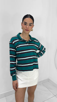 SUÉTER DE RAYAS VERDE & NEGRO CON BOTONES