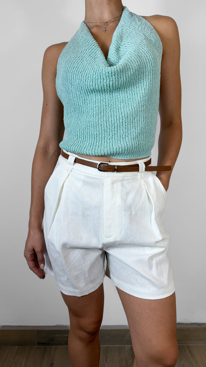 SHORT DE LINO BLANCO CON CINTO
