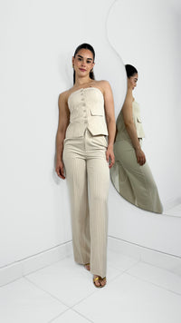 PANTALÓN FORMAL RECTO RAYADO BEIGE