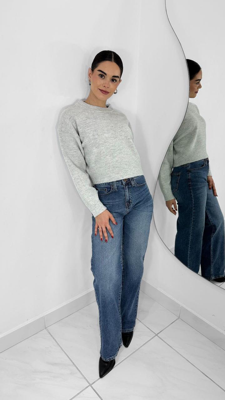 SUÉTER CORTO MANGA LARGA GRIS