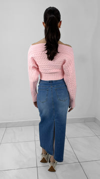 TOP SUÉTER OFF SHOULDER ROSA