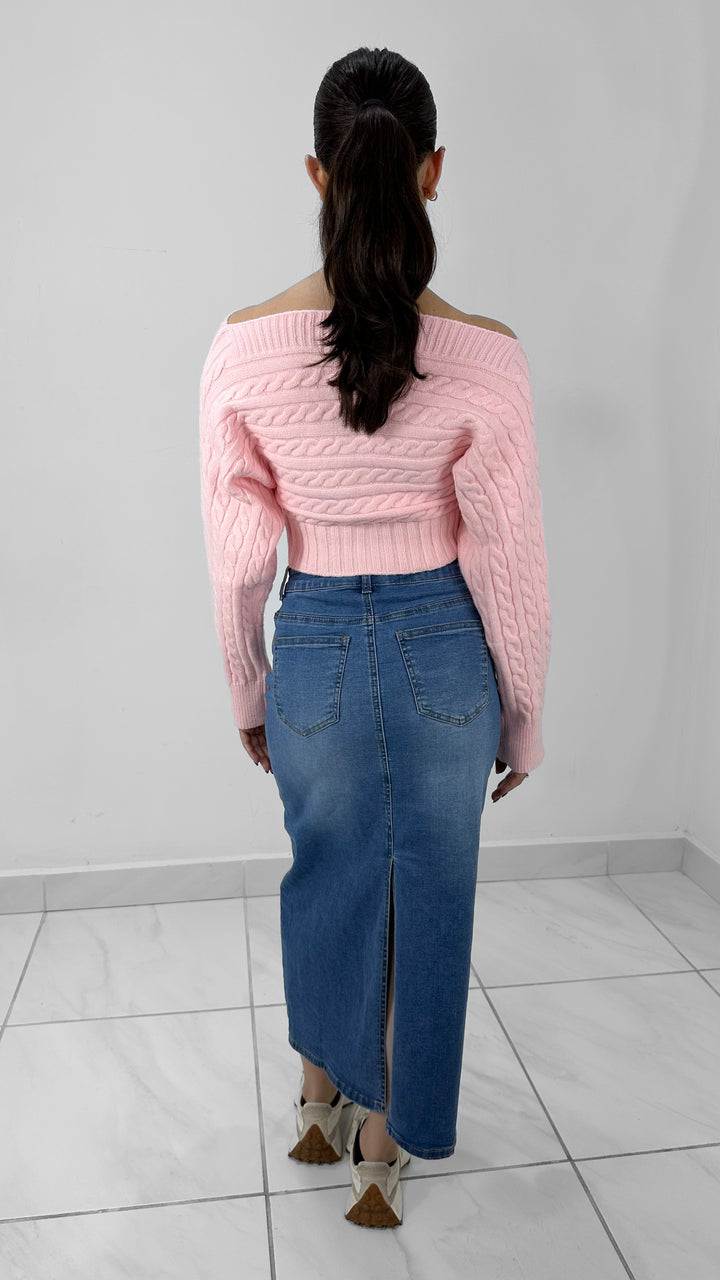TOP SUÉTER OFF SHOULDER ROSA