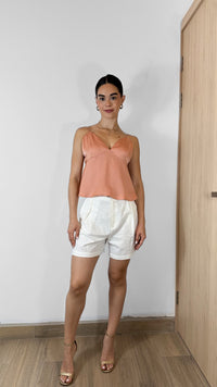 CAMI TOP CUELLO V SATIN CORAL (SET)