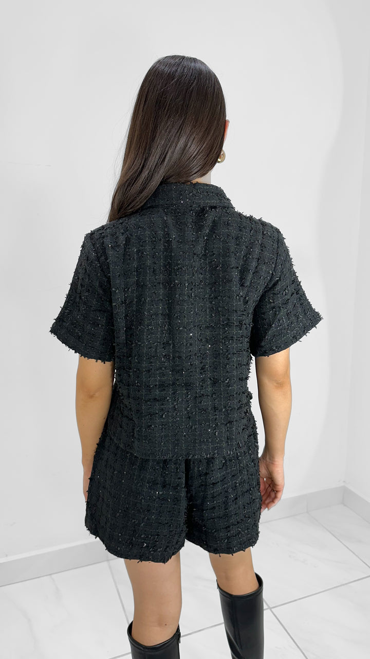 CONJUNTO TWEED TOP MANGA CORTA Y SHORTS