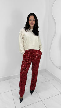 PANTALON RECTO DE LENTEJUELAS ROJO