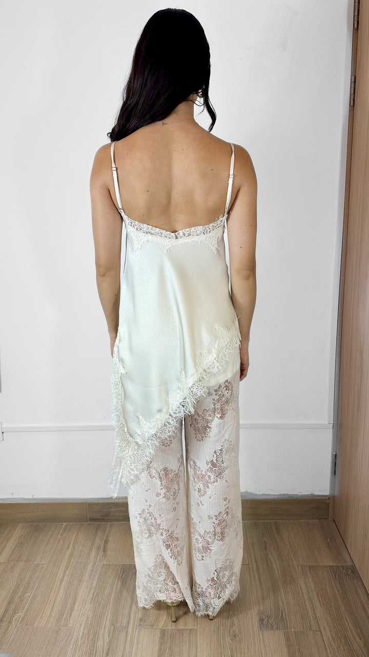 SET BLANCO DE SATÍN CON ENCAJE
