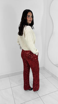 PANTALON RECTO DE LENTEJUELAS ROJO