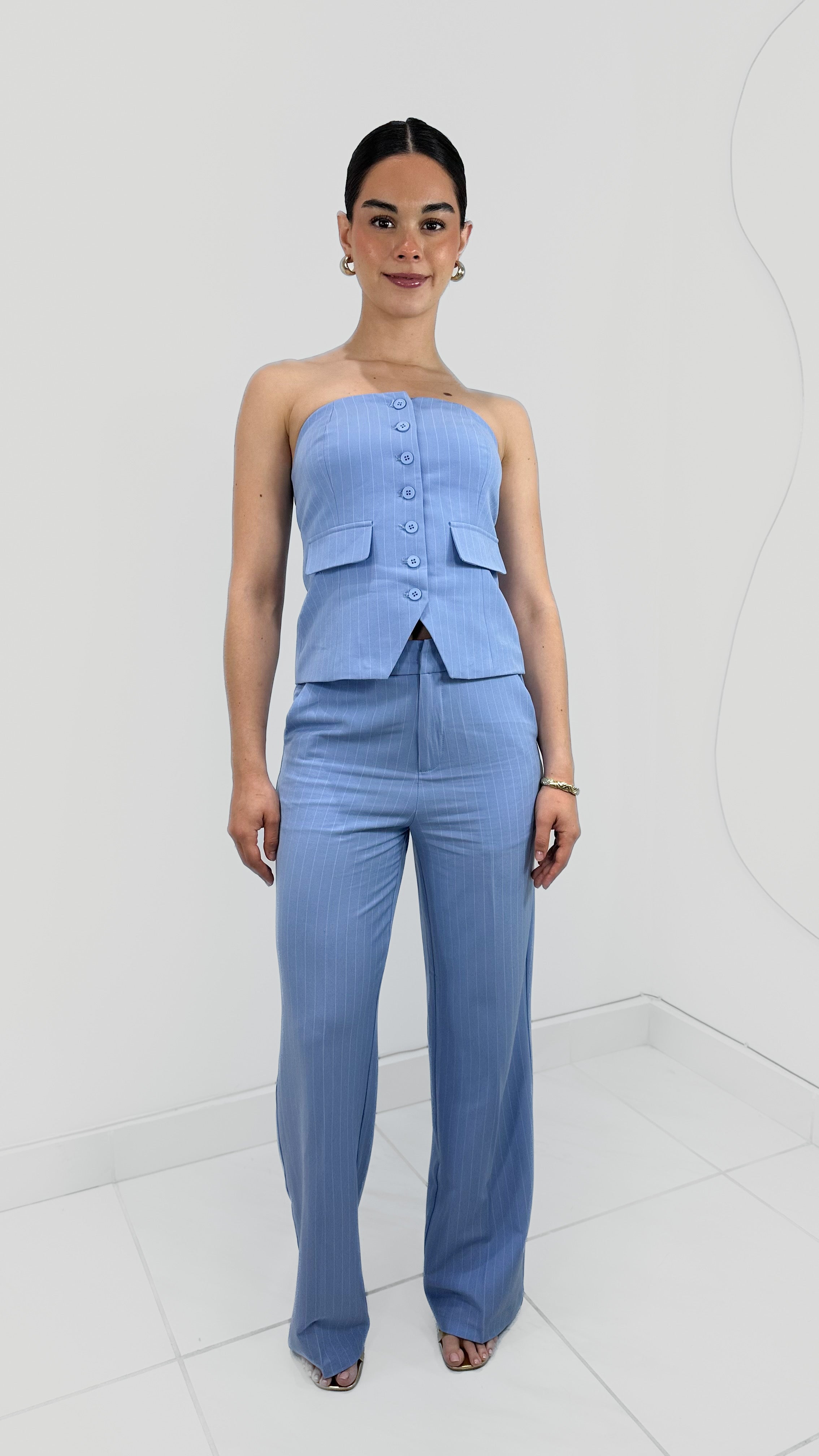 PANTALÓN FORMAL RECTO RAYADO BABY BLUE